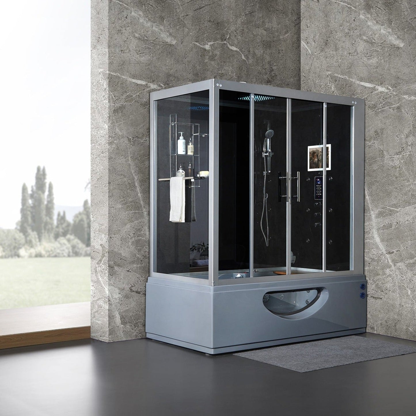 Maya Bath | Catania Platinum Steam Shower Tub Combo with Smart TV