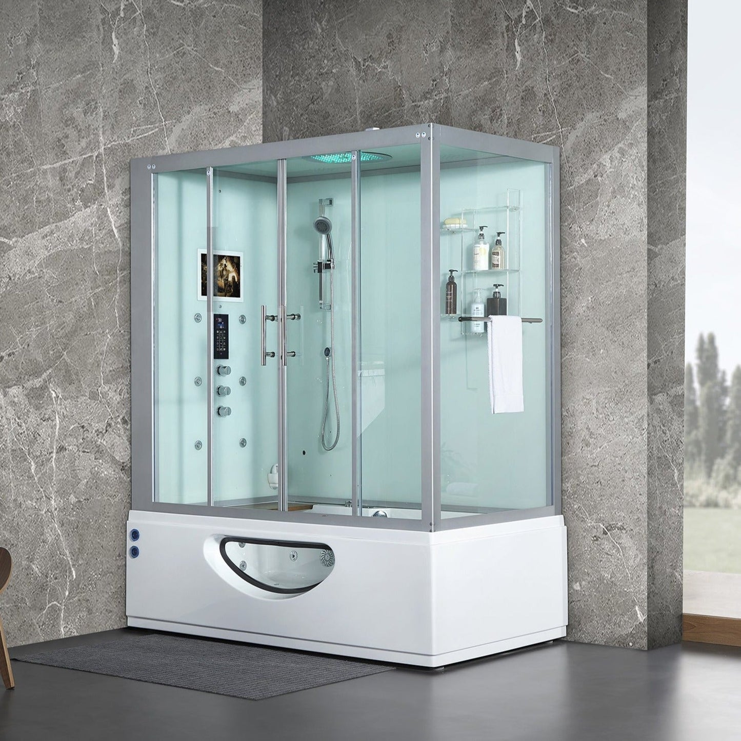 Maya Bath | Catania Platinum Steam Shower Tub Combo with Smart TV