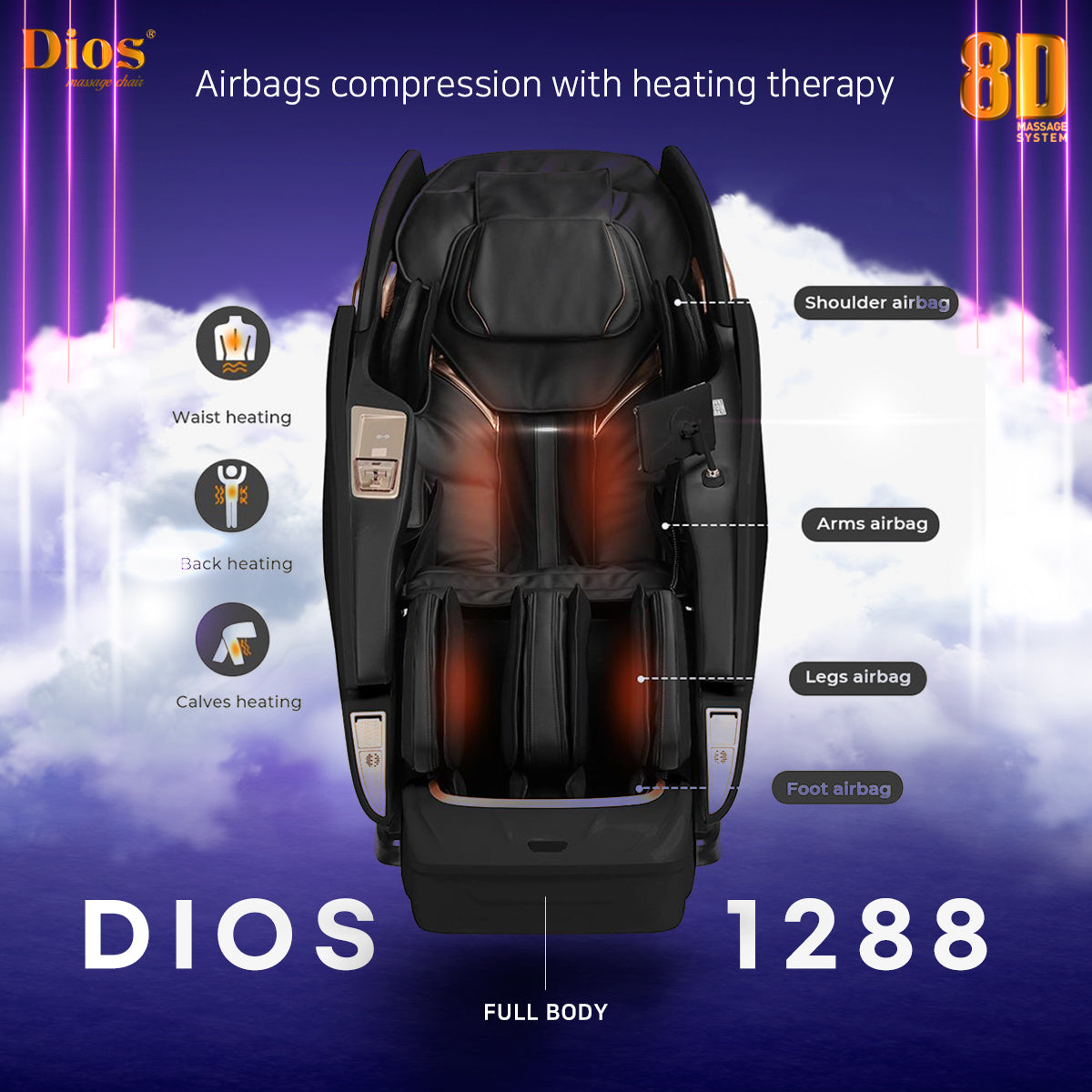 NEW Dios Massage Chair 8D AI Dual Air Tech Touch Roller SL-track with Brain Relaxation Program Dios-1288