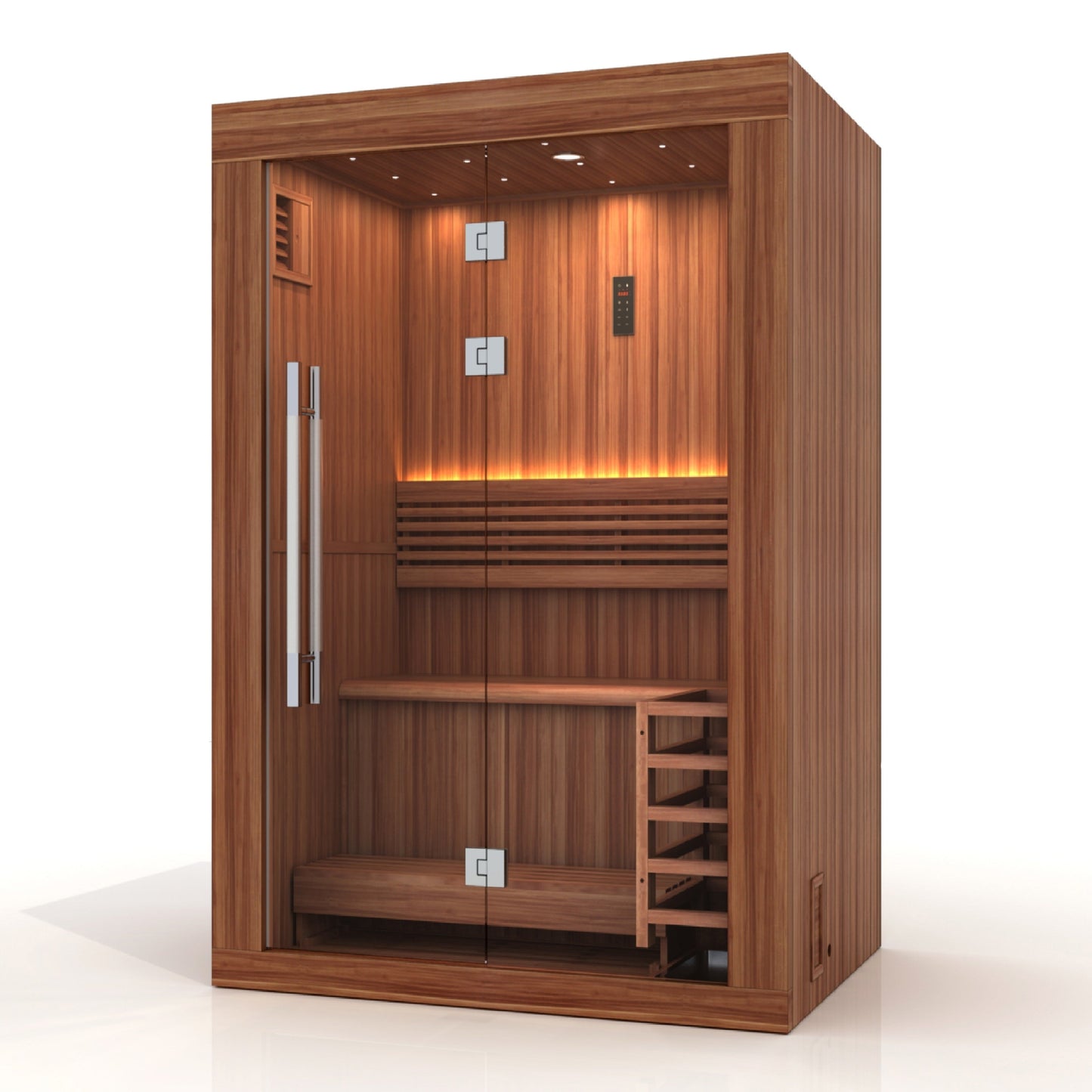 New Golden Designs 2025 Updated "Sundsvall Edition" 2 Person Traditional Sauna - Canadian Red Cedar Interior and Pacific Premium Clear Cedar Exterior