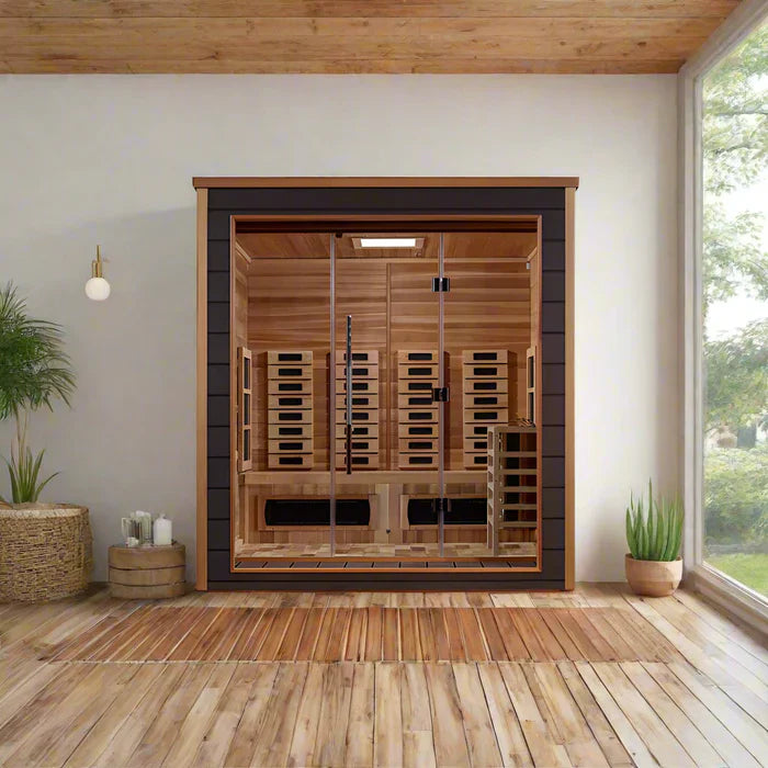 Golden Designs Visby 3 Person Outdoor-Indoor PureTech™ Hybrid Full Spectrum Sauna (GDI-8223-01) - Canadian Red Cedar Interior