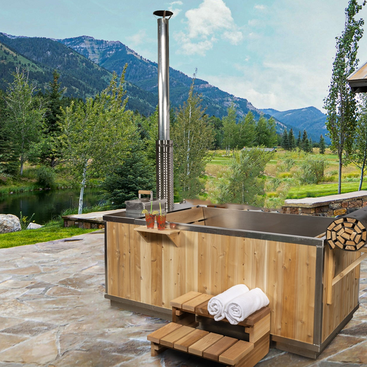 Dundalk Leisurecraft Canadian Timber - THE STARLIGHT WOOD BURNING HOT TUB + Roll Up Cover Kit + 2 Tier Wooden Steps