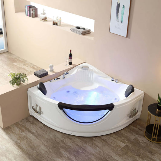 EMPAVA | 59JT319LED 59 IN. WHIRLPOOL CORNER BATHTUB WITH THERMOSTAT