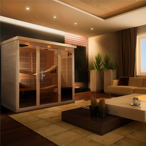 Golden Designs 6-Person Full Spectrum PureTech™ Near Zero EMF FAR Infrared Sauna with Himalayan Salt Bar (Canadian Hemlock)