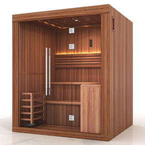 NEW Golden Designs 2025 Updated "Osla Edition" 6 Person Traditional Sauna - Canadian Red Cedar Interior and Pacific Premium Clear Cedar