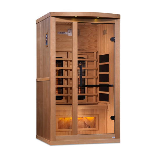 Golden Designs 1-Person Full Spectrum PureTech™ Near Zero EMF FAR Infrared Sauna with Himalayan Salt Bar (Canadian Hemlock)