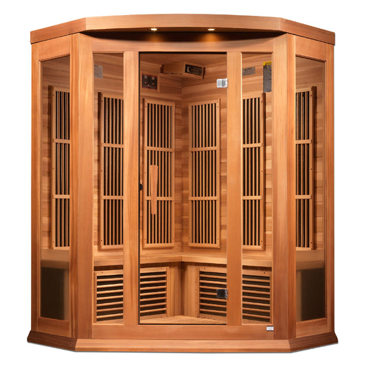 Maxxus Avignon 3-Person Corner Near Zero EMF (Under 2MG) FAR Infrared Sauna (Canadian Red Cedar)